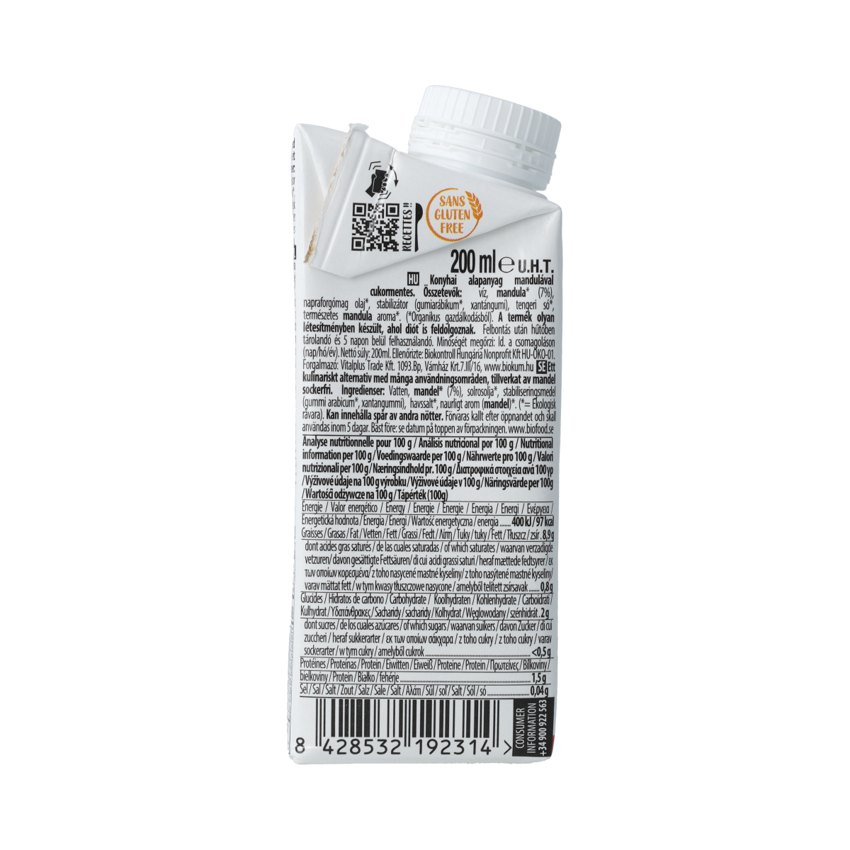Ecomil Almondcuisine sugar free bio 200.00 Milliliter