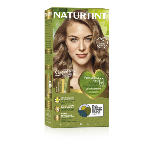 Naturtint 7G Goudblond hair coloring cream in 170ml bottle, natural hair dye for blonde shades.