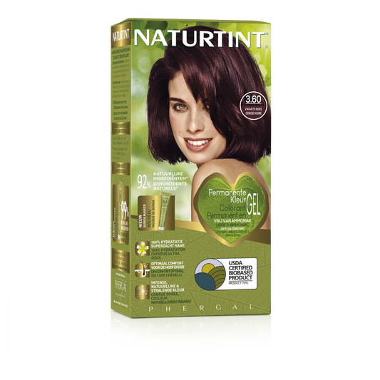 Naturtint 3.60 Zwarte Kers hair coloring tube, 170ml, natural hair dye product with black cherry shade.