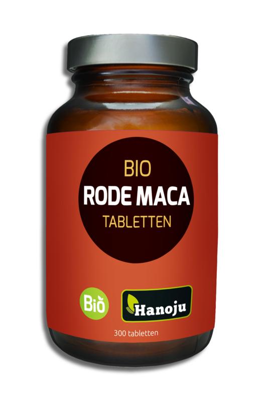 Hanoju Bio rode maca tabletten in a bottle, herbal supplement, 300 tablets, natural dietary supplement from Hanoju.