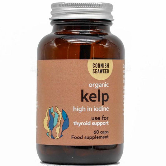 Cornish Seaweed Kelp mineral capsules, 450mcg iodine supplement, 60-count bio-friendly capsules, natural seaweed extract.