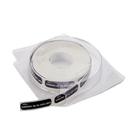 Blue and white Spruyt Hillen sticker labels, non-ingestible, arranged in a sheet for packaging or labeling purposes.