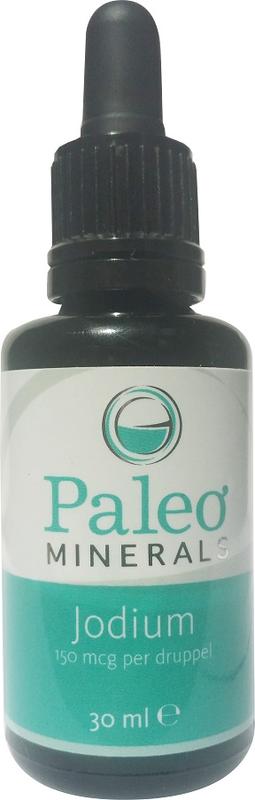 Paleo Minerals liquid iodine supplement in a 30ml bottle, with a dropper for precise dosing, labeled as mineral supplement.