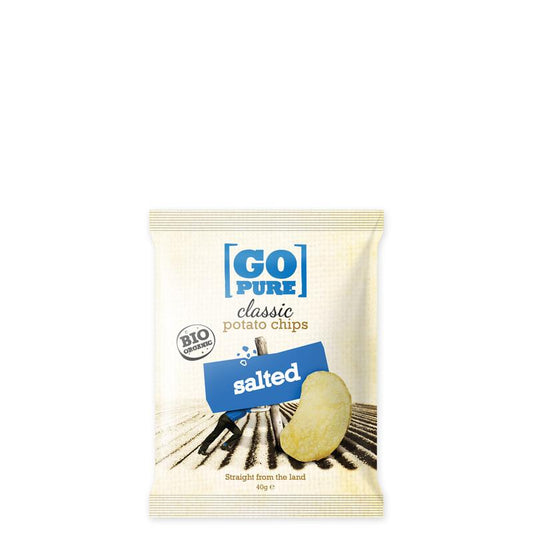 Organic Go Pure Chips naturel gezouten, 40g, healthy salted snack with crunchy texture and natural ingredients.