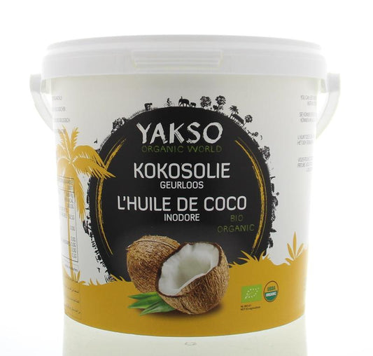 Yakso geurloze biologische kokosolie in 2500ml fles, pure and natural, ideal for cooking and skincare.