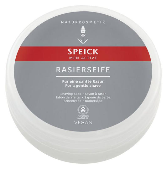 Speick Men active scheerzeep stuk 150g, natural shaving soap bar for men, with herbal ingredients, displayed on a clean surface.