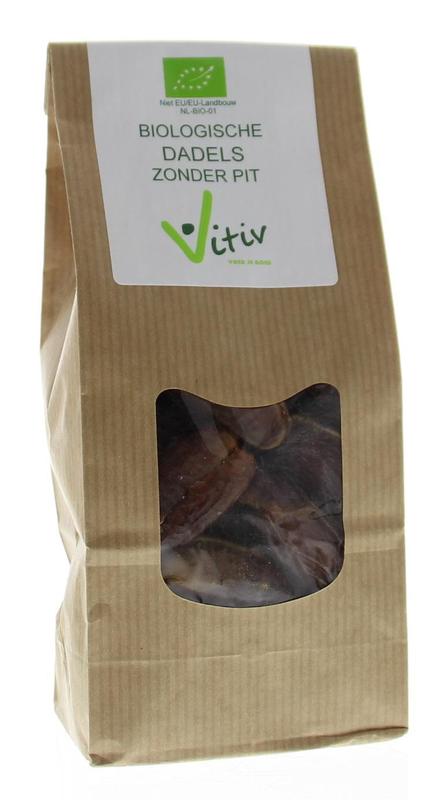 Vitiv organic pitted dates in a 250g package, fresh and natural, ideal for snacking or cooking