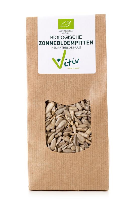 Organic Vitiv raw sunflower seeds in a 250g package, ideal for superfoods and healthy snacking.