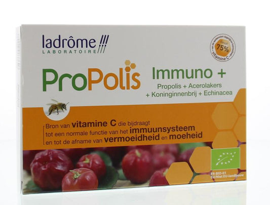 Ladrome Propolis Immuno+ 10ml bio herbal ampoules, natural immune support supplement in a pack of 20.