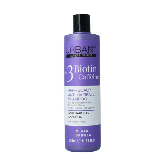 Urban Care Expert hair and scalp shampoo with biotine and caffeine, 350ml bottle, designed for healthy hair and scalp.