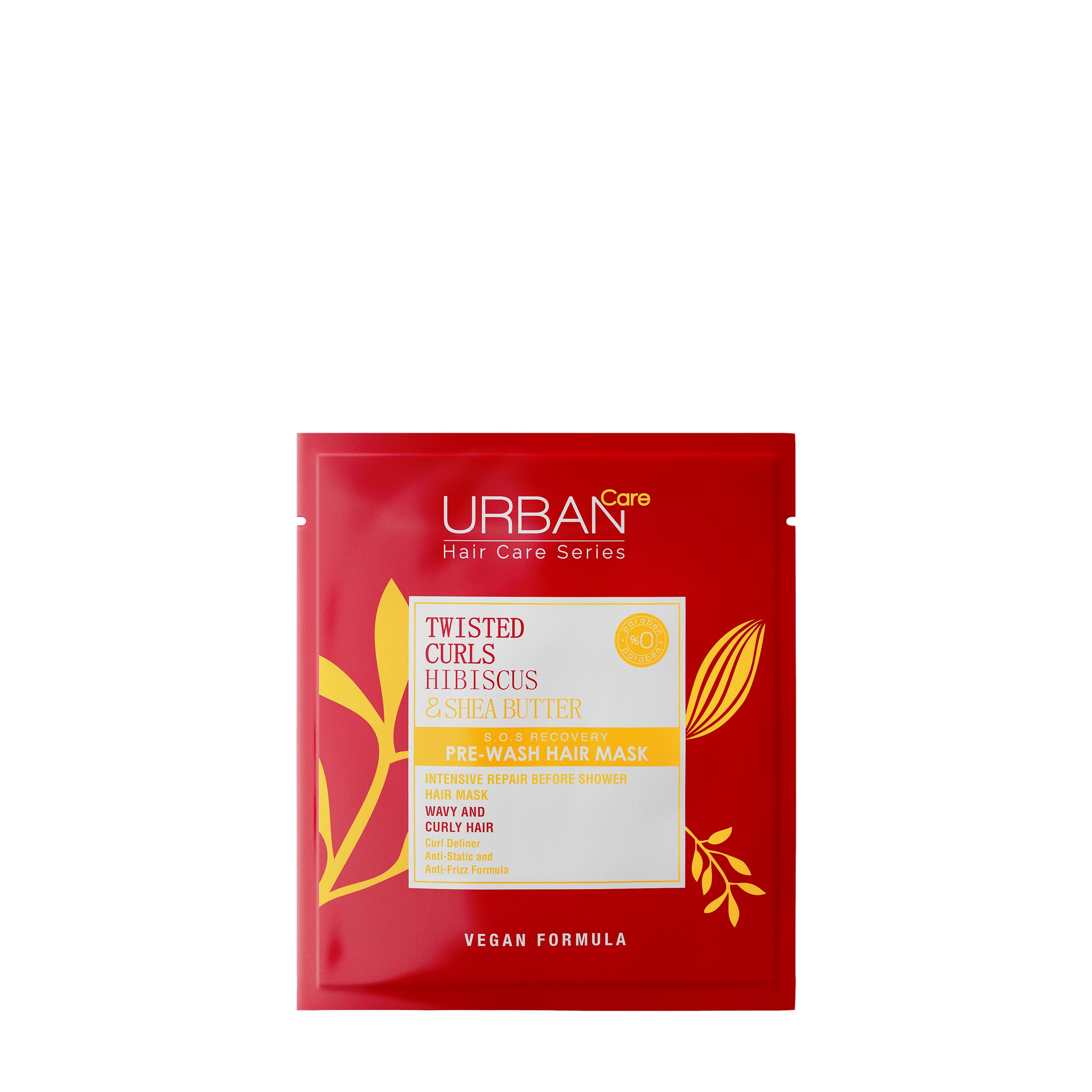 Urban Care Hibiscus and Shea Butter pre-wash hair mask in 50ml jar, nourishing hair care product for healthy hair.