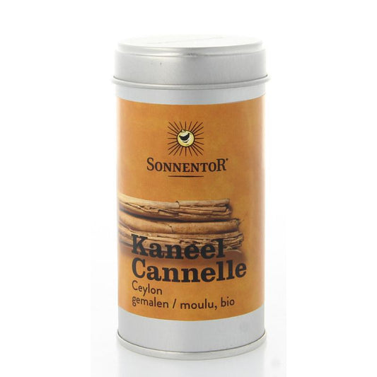 Sonnentor ground cinnamon in a metal tin, organic, 40 grams, herbal spice for cooking and baking.