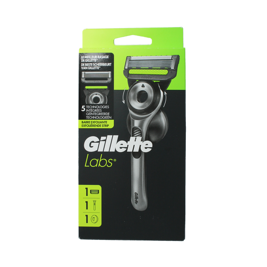 Gillette Labs scheersysteem with hanger and one razor blade, a high-quality shaving instrument with replaceable blades.