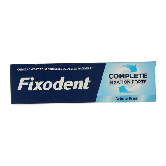 Fixodent Complete Original/Fresh denture adhesive cream in 47g tube, used for secure fit and freshness in oral care.