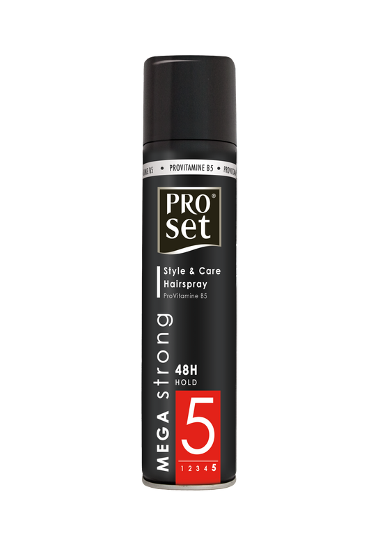 Proset Haarspray classic mega sterk, 300ml, hair styling spray in a spray bottle, provides strong hold for hair styling.