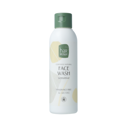 Harmonie Face Wash 150ml, gentle facial cleanser with soft gel texture and clear packaging, designed for daily skincare.
