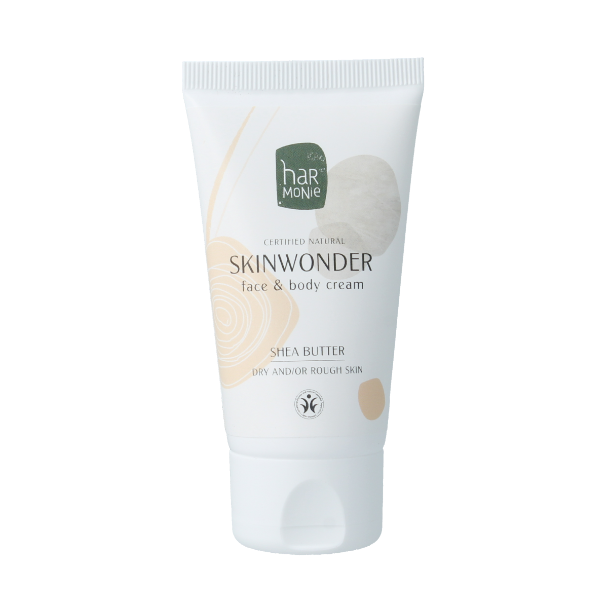 Harmonie Skinwonder Face & Body Cream BIO, 50ml, in a white jar with a silver lid, showing the product label.
