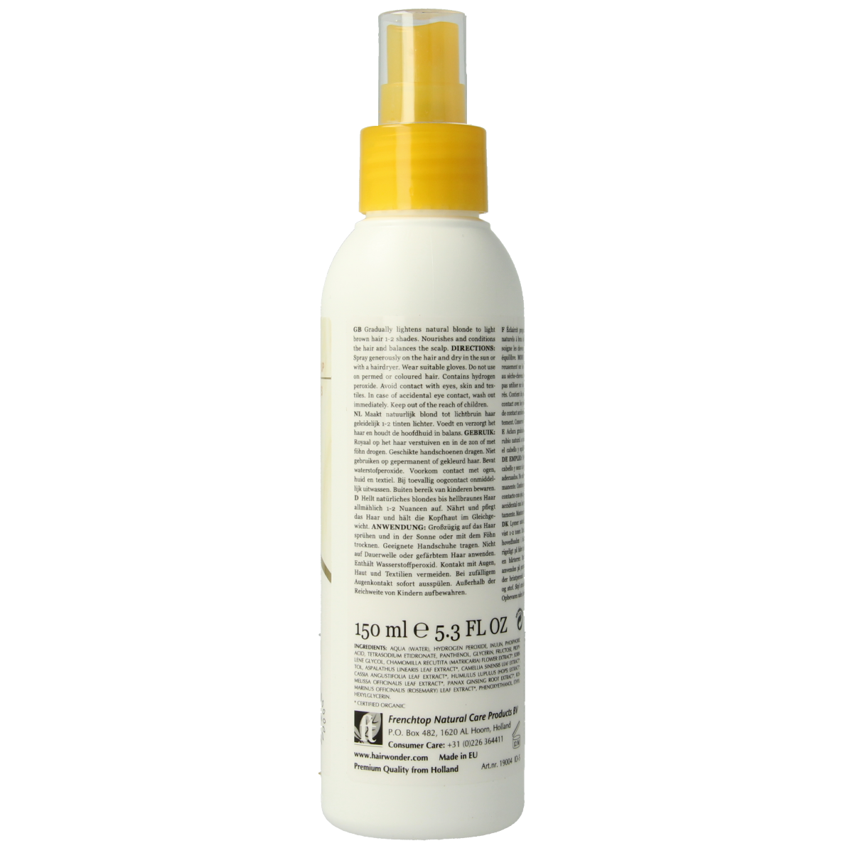 Hairwonder Natural Blond Lightening Spray 150ml, hair coloring product with spray applicator for blonde hair lightening.
