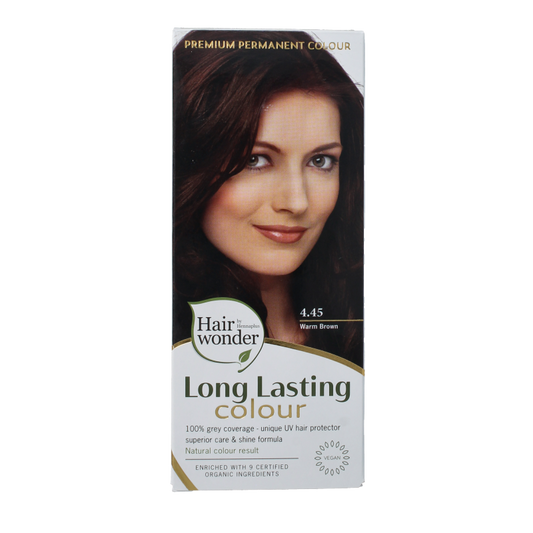 Henna Plus Long-lasting Colour 4.45 Warm Brown hair dye, 100ml bottle, natural hair coloring solution.