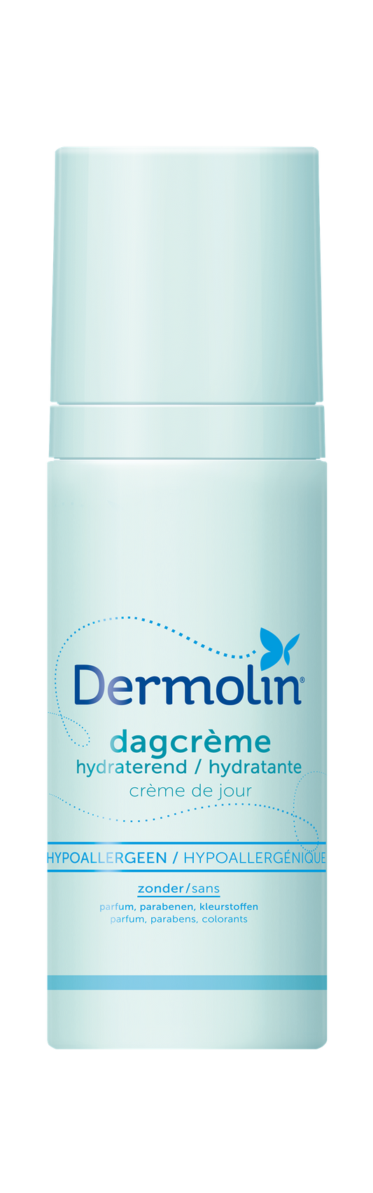 Dermolin facial moisturizer in 50ml tube, featuring smooth cream texture for daily skin hydration and care.