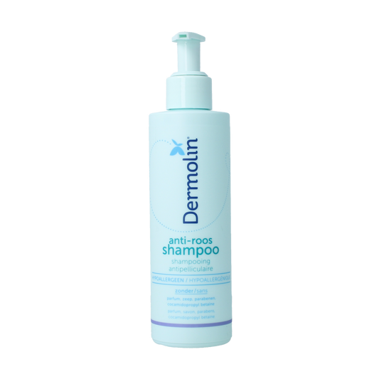 Dermolin anti-dandruff shampoo in a 200ml bottle, free from CAPB, for hair care and scalp health.