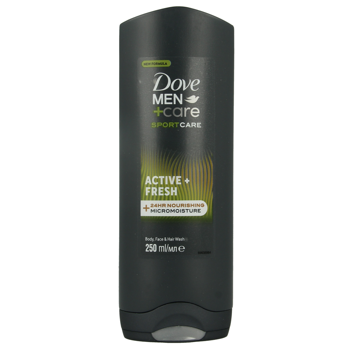Dove Men+Care Sport Active & Fresh shower gel in 250ml bottle, designed for invigorating men's shower and body cleansing.