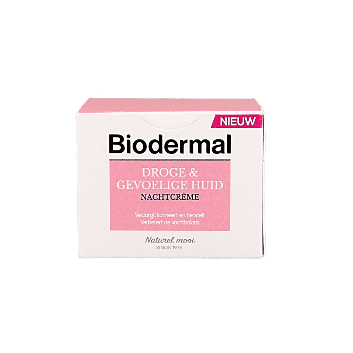 Biodermal nachtcrème voor droge, gevoelige huid in 50ml, gezichtsverzorging met kalmerende en hydraterende eigenschappen.