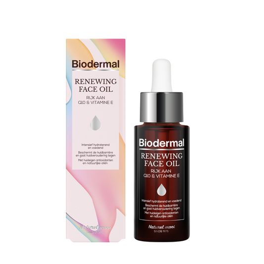 Biodermal Gezichtsolie renewing facial oil in 30ml bottle, natural skincare product for facial rejuvenation.