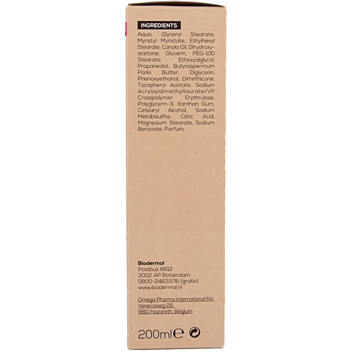 Biodermal Zelfbruinende lotion sun kiss 200ml bottle for sun tanning, with a smooth, evenly colored surface and product label.