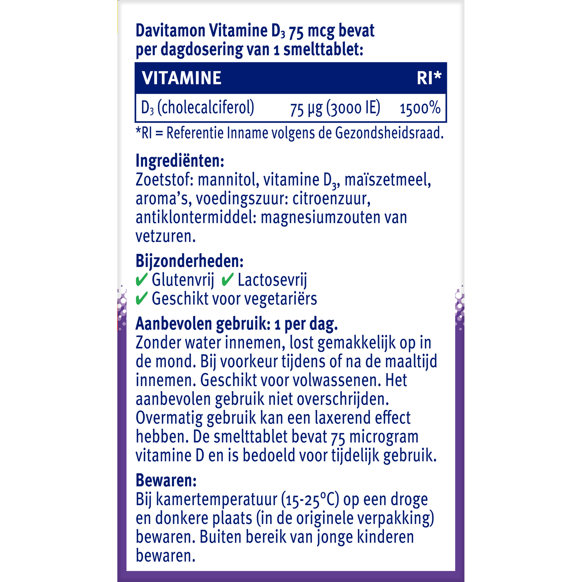 Davitamon Vitamine D3 75mcg 75.00 Smelttabletten