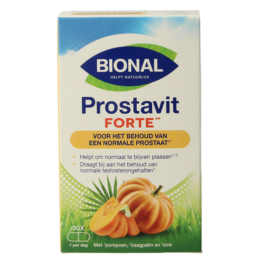 Bional Prostavit Forte herbal supplement capsules, 30-count, featuring natural plant-based ingredients for prostate health.