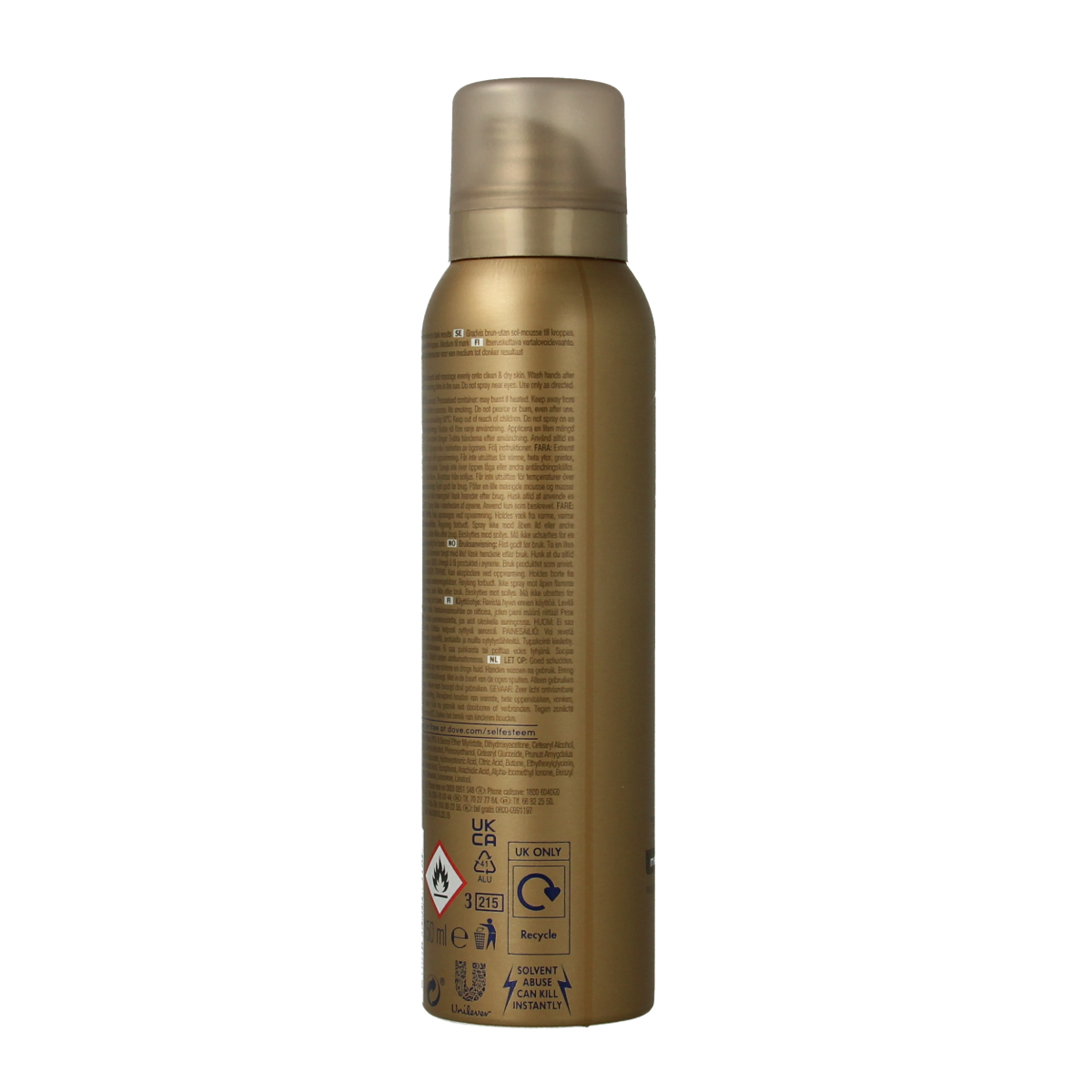 Dove Dermaspa body mousse tanning medium to dark, 150ml, in a sleek bottle for even, natural-looking bronze skin.
