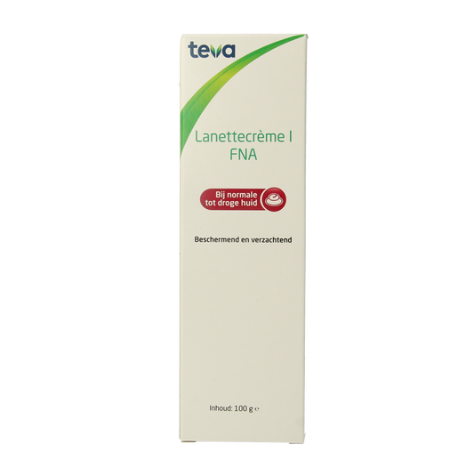 Teva Lanettecreme FNA body care cream in a 100g container, with a smooth, light texture and creamy consistency.