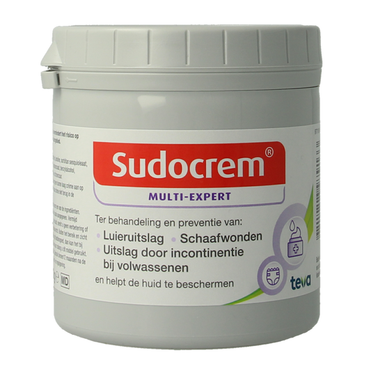 Sudocrem Multi Expert 400g jar for baby and toddler skincare, featuring a white cream in a green and white container.
