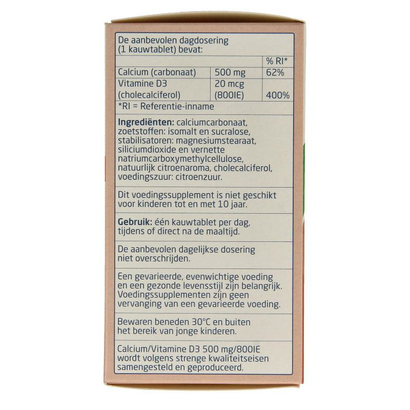 Teva Calcium / vitamine D 500mg / 800IE 90 Kauwtabletten