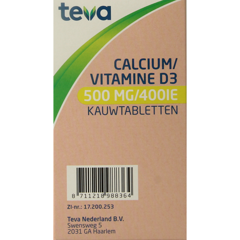 Teva Calcium / vitamine D 500mg / 400IE 90 Kauwtabletten