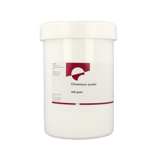 Orphi Citroenzuur 800 gram in resealable bag, natural cleaning agent for household and industrial use.