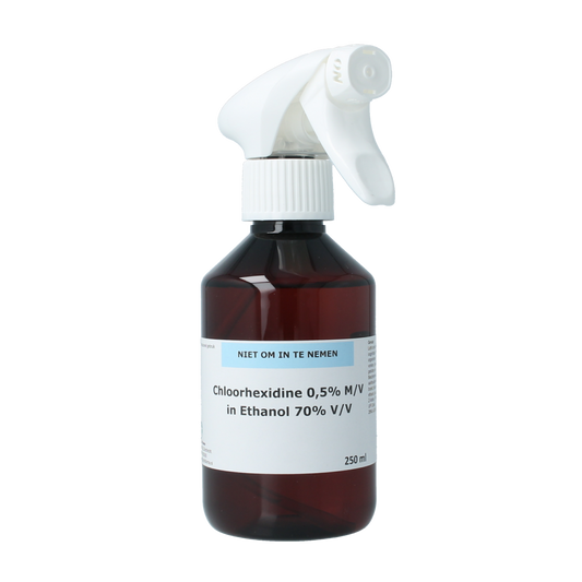 Orphi Chloorhexidine 0.5% alcohol spray, 250ml, antiseptic cleaning product for disinfecting surfaces and skin.