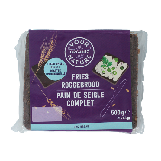 Organic Your Organic Nature Roggebrood crackers in 500g package, showing rectangular rye bread slices with a crispy texture.