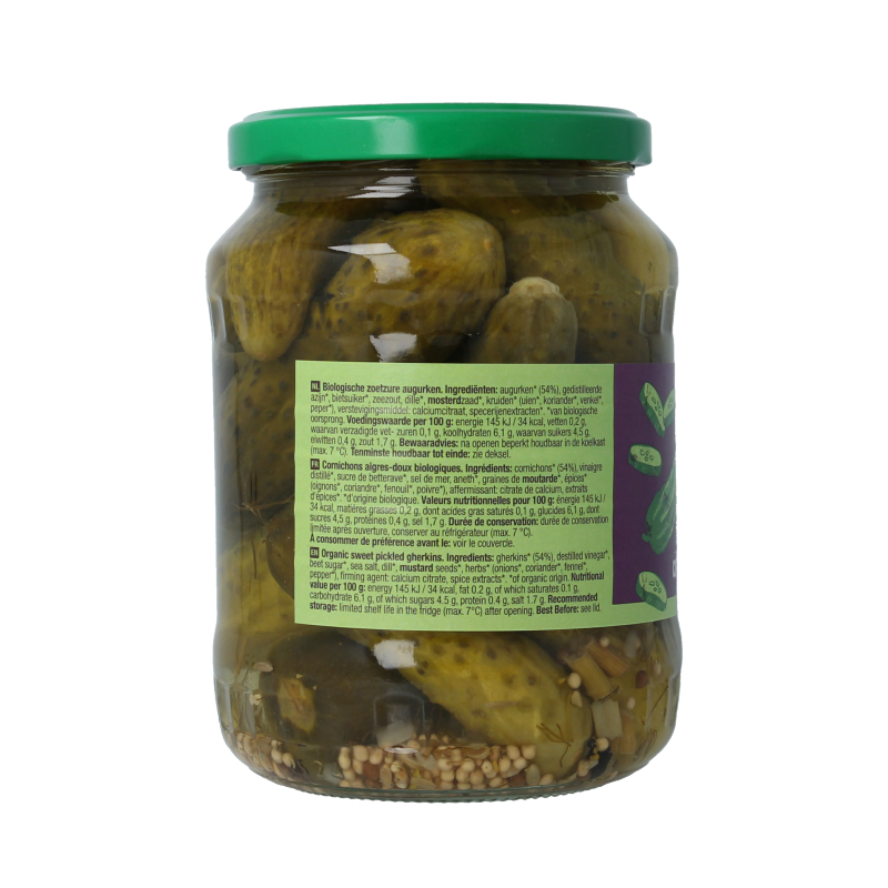 Your Organic Nature Augurken zoetzuur bio 670 Gram