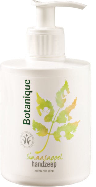 Botanique hand soap with orange scent in a 300ml bottle, featuring a clear pump dispenser and orange citrus label.