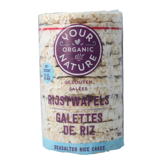 Organic salted rice cakes by Your Organic Nature, 100g, crispy whole grain crackers in a natural, healthy snack.