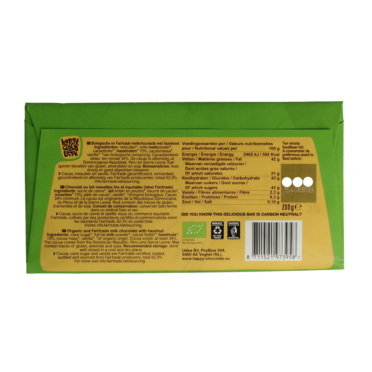 Happy Chocolate Milk hazelnut bio 200.00 Gram