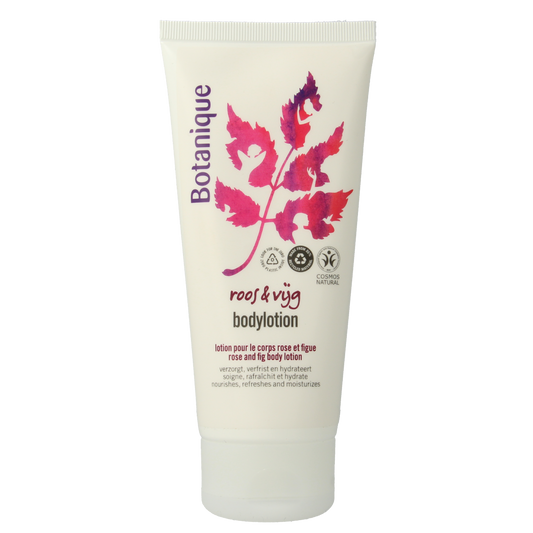 Botanique body lotion with rose and fig scent in 200ml bottle, moisturizing body care product from Botanique.