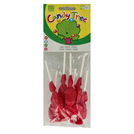 Candy Tree Kersenknotsen bio, 7 pieces of colorful cherry-flavored candy knots, organic snoepgoed, bright and appealing.