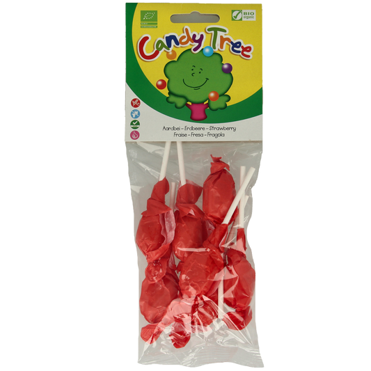 Candy Tree organic strawberry-flavored candy knots, 7-piece snack, colorful chewy snoepgoed in bright wrappers.
