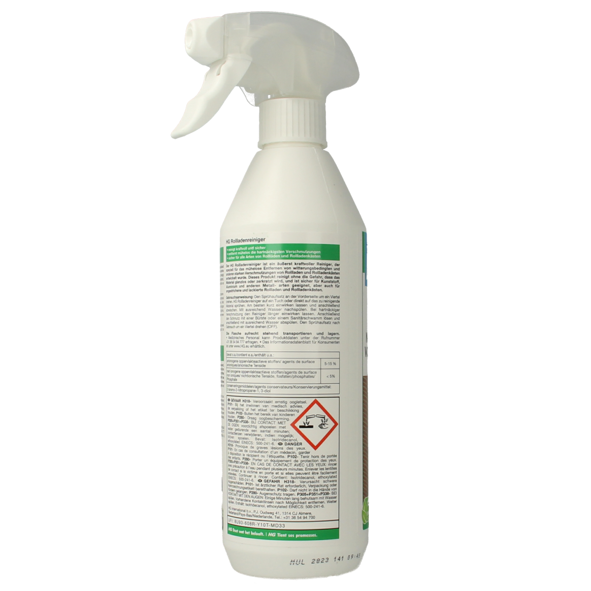HG Rolluiken Reiniger in 500ml bottle, a cleaning product for window shutters and roller blinds.