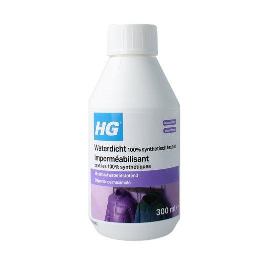 HG waterproof synthetic textile cleaner in 300ml bottle, designed for cleaning and protecting synthetic fabrics.