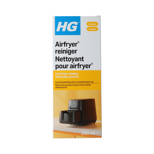 HG Airfryer cleaner spray in a 250ml bottle, designed for cleaning airfryers and kitchen appliances.