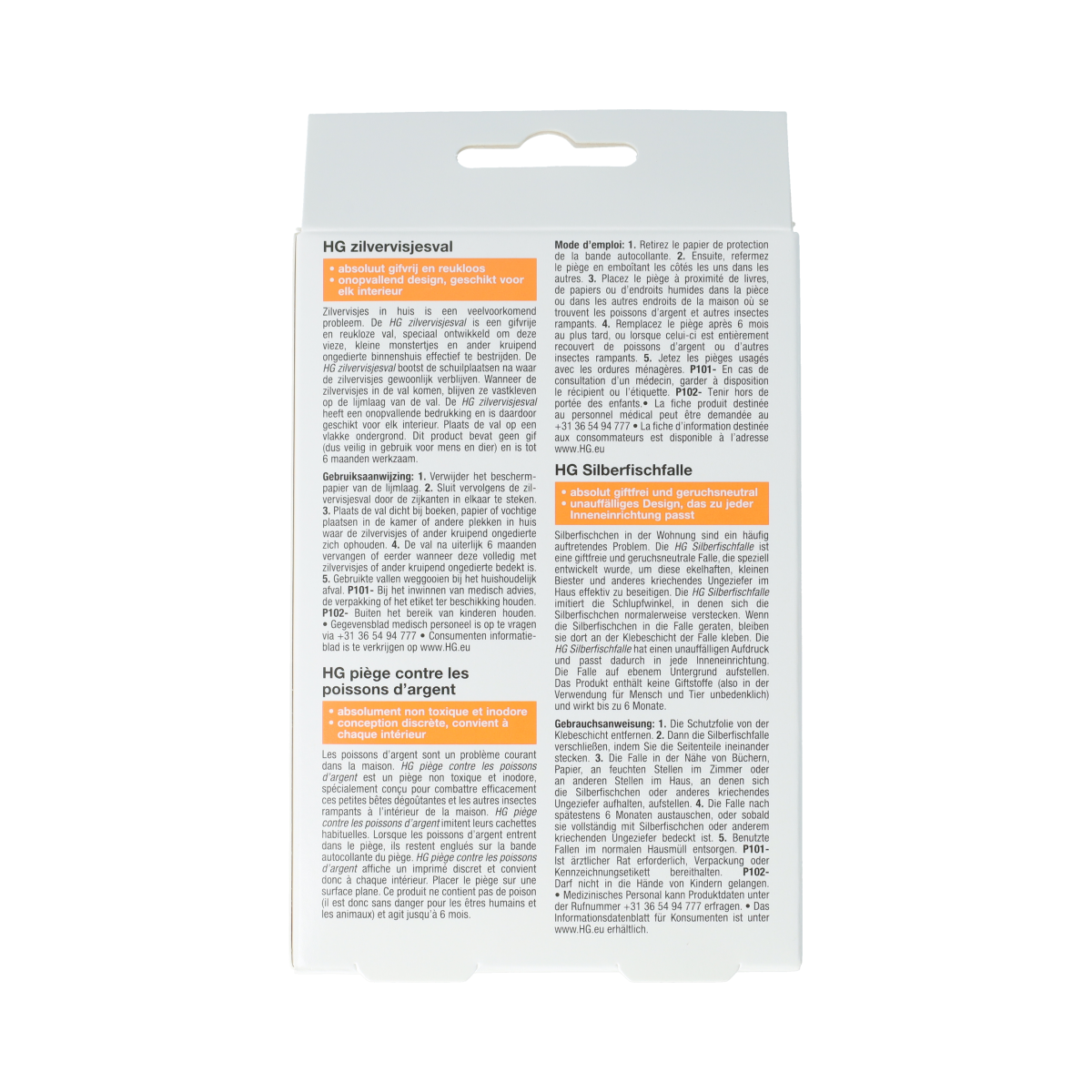 HG X zilvervisjesval pesticide product showing a box of HG Zilvervisjesval insecticide for silverfish control.